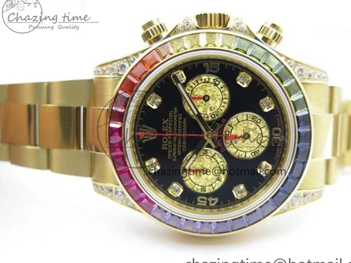 0109 Daytona 116589RBOW YG Rainbow Crystal BLF Best Edition Black Dial on YG Bracelet A SmoothTexture 3175